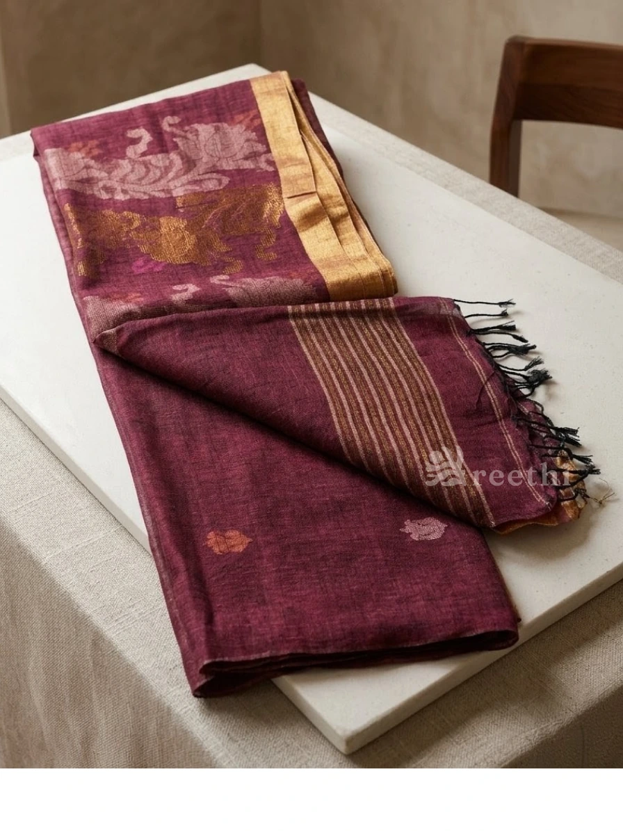 Linen Tissue Jamdani - Zari Work Pallu